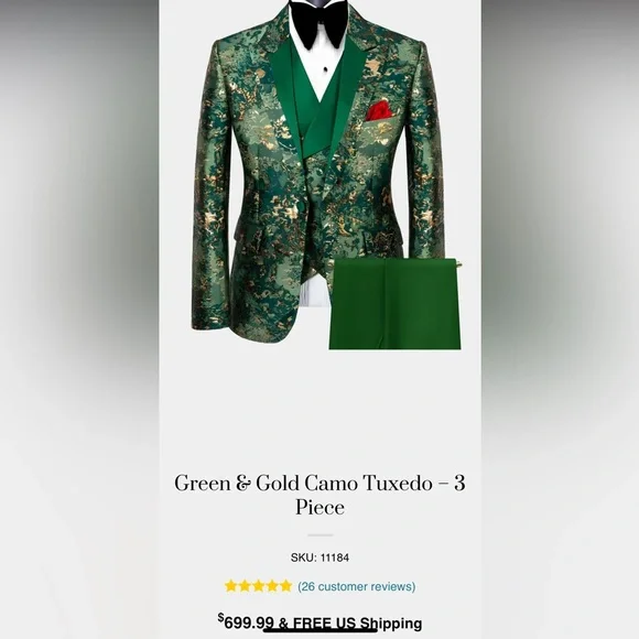 Green & Gold Camo Tuxedo – 3 Piece